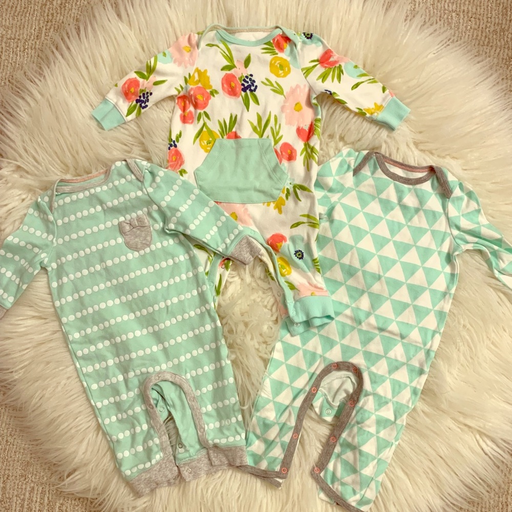 cloud island Floral & Mint Multi-Pattern Baby One-Pieces Bodysuits